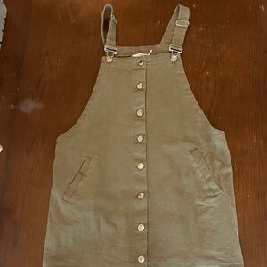 Olive Green Button-Up Overall Dress